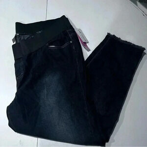 Oh mamma maternity jeans dark blue wash stretchy soft thin cropped‎ womens 3X
